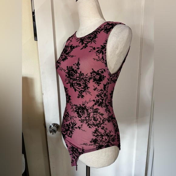 Mesh Bodysuit Rose Floral Sleeveless See Through Feminine Whimsical Backless - Picture 5 of 9